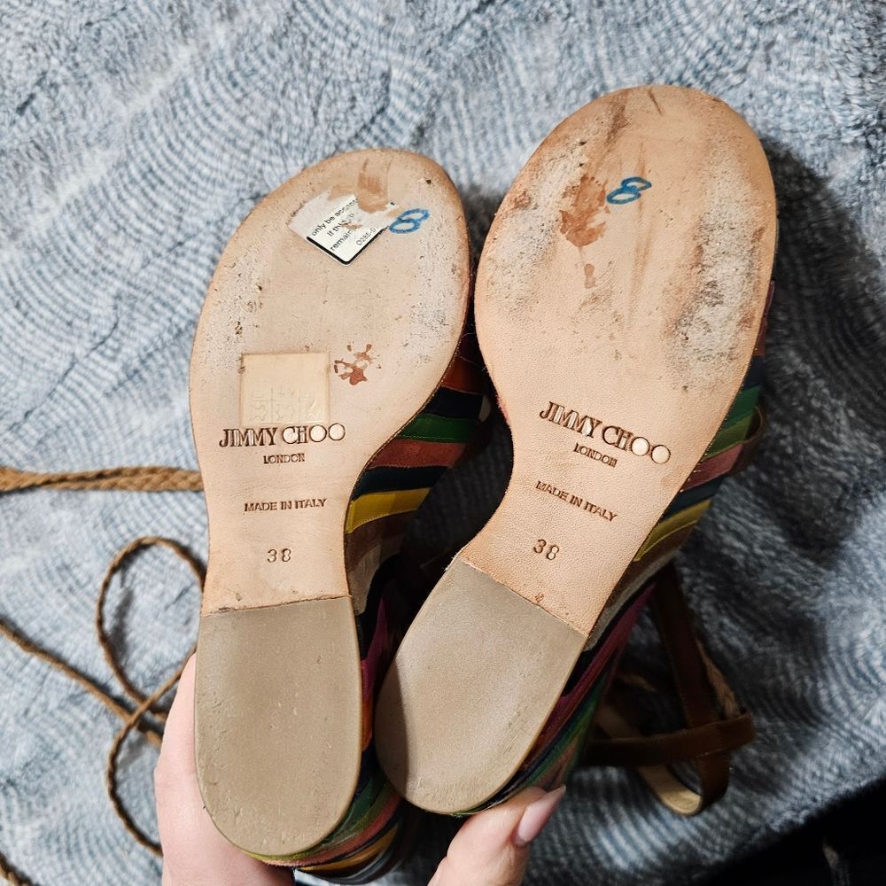 Jimmy Choo "Pearl" Rainbow Leather Espadrill Wedge Heels in EXCELLENT condition - Picture 8 of 9